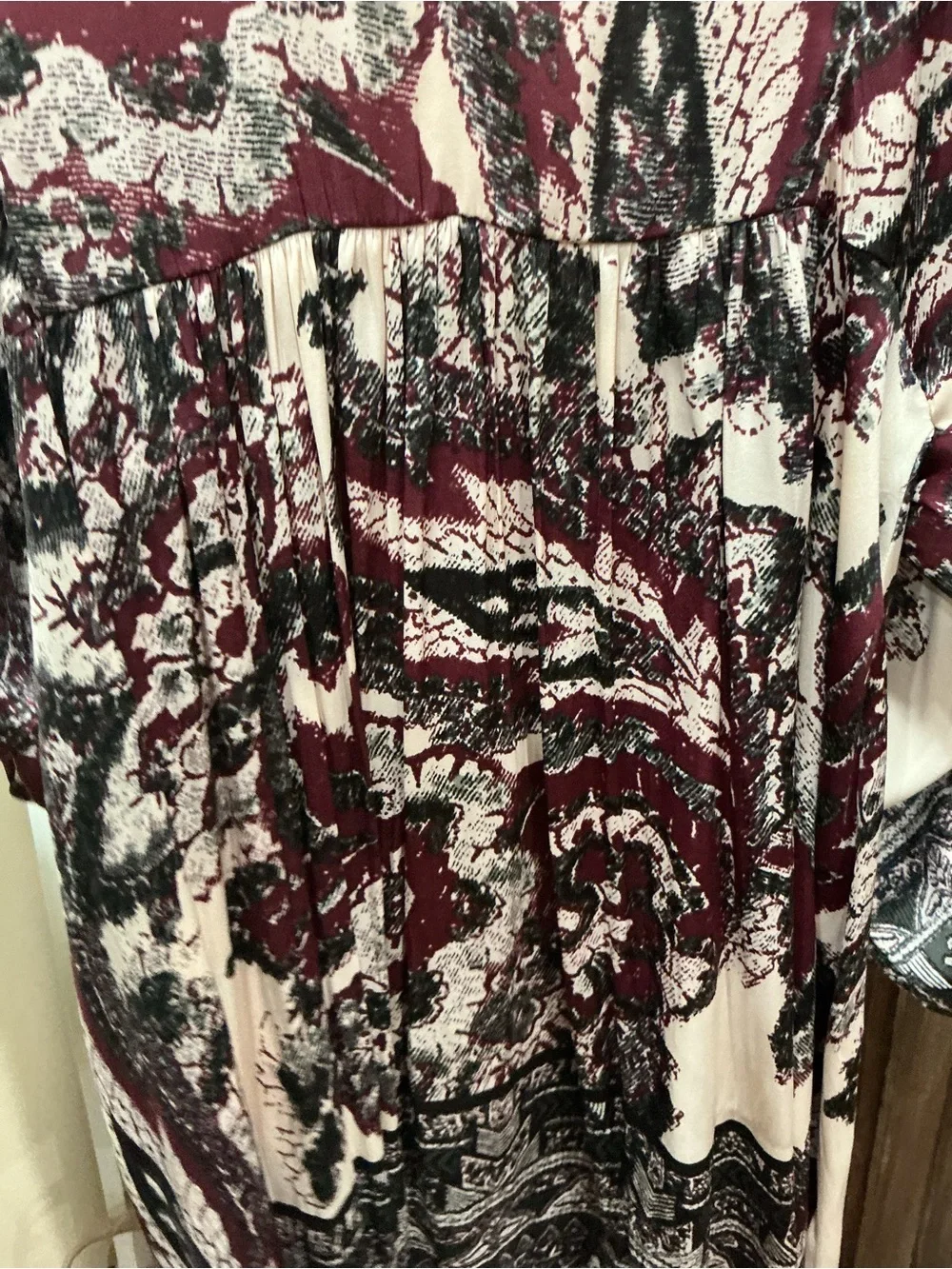 Free People Burgundy Cream Paisley V-Neck Midi Dress